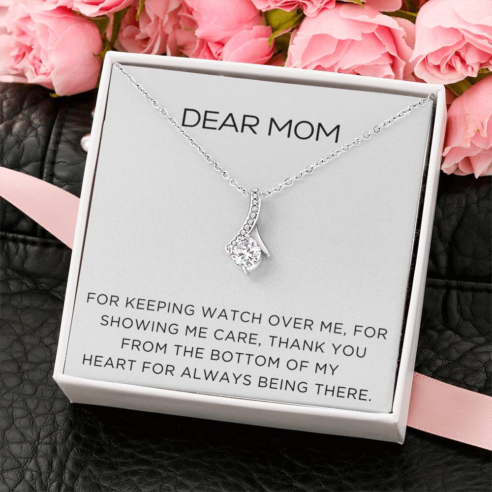 Enchanting Elegance Ribbon Necklace - Dear Mom For Keeping Watch Over Me - Classic Design